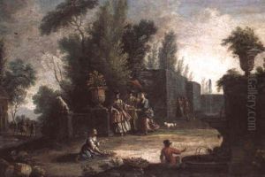 Scene De Jardin Animee by Jan Baptist Lambrechts