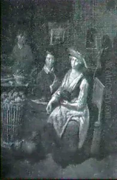 Magd Beim Gemuseputzen Und Kavaliere In Kucheninterieur - view 1