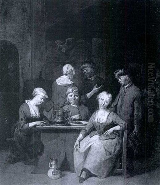 Figures Around A Table In An Interior - view 1