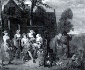 Tavern Courtyard With Peasantspreparing Food For A Banquet by Jan Baptist Lambrechts