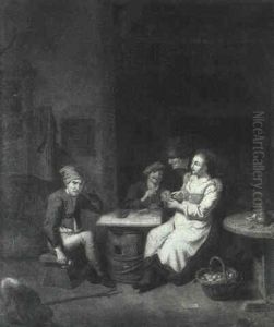 Peasants Playing Cards In An Interior by Jan Baptist Lambrechts
