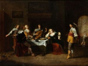 Tischgesellschaft Mit Lautenspieler by Christoffel Jacobsz. Van Der Lamen
