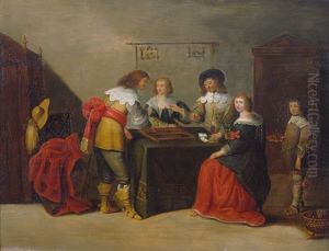 Vornehme Gesellschaft Beim Brett- Und Kartenspiel by Christoffel Jacobsz. Van Der Lamen