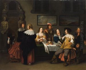 An Interior With Elegant Figures Making Merry: The Prodigal Son Feasting With The Prostitutes In A Brothel