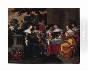 Elegant Company Courting In A Classical Courtyard