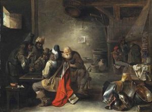 A Soldier Playing Tric-a-trac With Peasants In A Tavern by Christoffel Jacobsz. Van Der Lamen