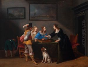 Elegant Company At A Tric-trac Game by Christoffel Jacobsz. Van Der Lamen