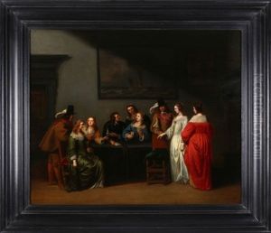 Interior With Figures Playing Cards by Christoffel Jacobsz. Van Der Lamen