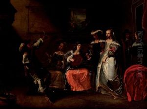 La Joyeuse Compagnie Autour De La Joueuse De Luth by Christoffel Jacobsz. Van Der Lamen