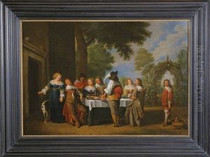 Eine Elegante Festgesellschaft Im Freien Dinierend