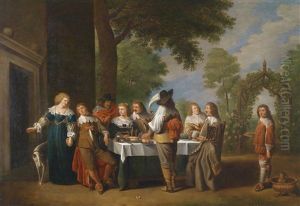 Eine Elegante Festgesellschaft Im Freien Dinierend