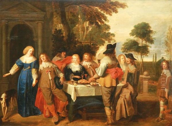 Scene De Banquet Dans Un Parc Devant Un Palais Classique - view 1