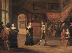 An Elegant Company Dancing And Making Music In An Interior by Christoffel Jacobsz. Van Der Lamen