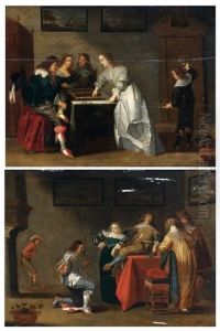 La Partie De Trictrac (+ Les Couples Galants; Pair) by Christoffel Jacobsz. Van Der Lamen