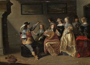Interior Med Musicerande Sallskap by Christoffel Jacobsz. Van Der Lamen