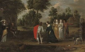A Wooded Landscape With Elegant Company Courting A Wooded Landscape With Elegant Company Courting