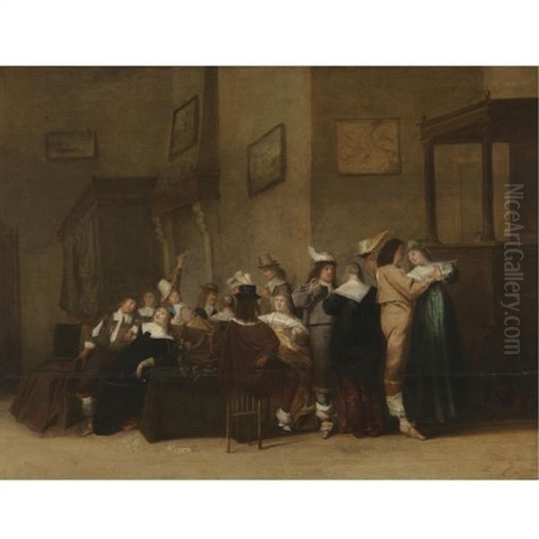 An Elegant Company Making Merry In An Interior - view 1