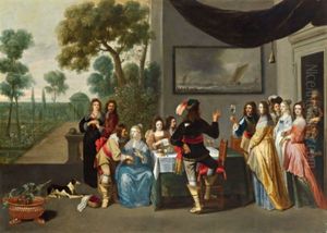 Eine Elegante Gesellschaft Auf Einer Schlossterrasse