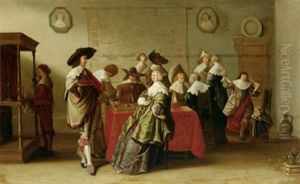 Elegante Gesellschaft Bei Wein Und Spiel