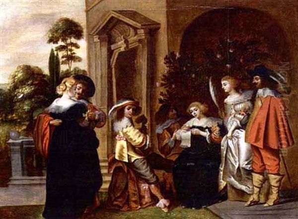 An Elegant Company Making Music, Drinking And Courting In A Garden Setting - view 1