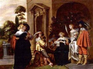 An Elegant Company Making Music, Drinking And Courting In A Garden Setting by Christoffel Jacobsz. Van Der Lamen