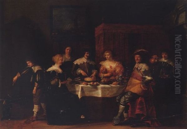 An Elegant Company Eating And Drinking In An Interior - view 1