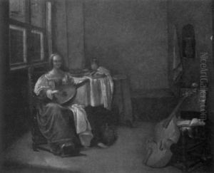 Lady Playing The Lute by Christoffel Jacobsz. Van Der Lamen