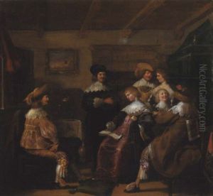 Vornehme Gesellschaft Beim Musizieren Und Zechen by Christoffel Jacobsz. Van Der Lamen
