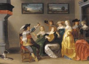 Elegant Company Making Music And Drinking In An Interior