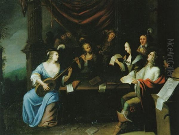 Musizierende Gesellschaft Auf Einer Terrasse - view 1