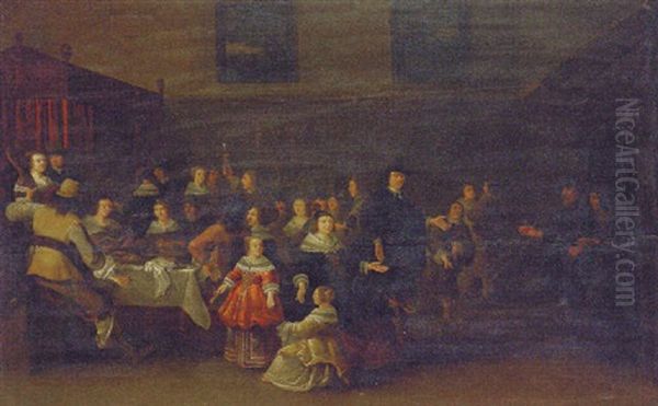 An Elderly Couple Arriving At A Feast In An Elegant Interior - view 1