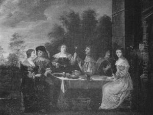 Elegante Gesellschaft Beim Mahl Vor Einem Schlos Im Freien Elegante Gesellschaft Beim Mahl Vor Einem Schlos Im Freien