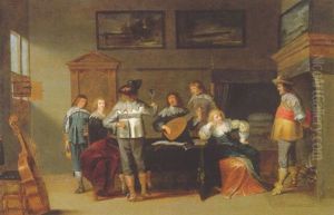 Officiers In A Brothel, With A Flute Player And A Page Nearby
