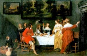 Scene De Banquet by Christoffel Jacobsz. Van Der Lamen