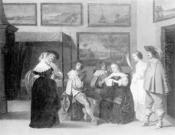 Elegant Company Gathered In An Interior With A Lady Reading A Letter - view 1