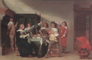 An Interior With Figures Smoking, Drinking And Making Music by Christoffel Jacobsz. Van Der Lamen