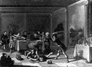 Absalon's Servants Slaying Amnon In An Interior by Christoffel Jacobsz. Van Der Lamen