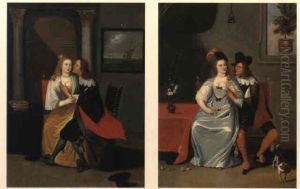 Interieurs Mit Zwei Karessierenden Paaren (pair As Pendants) by Christoffel Jacobsz. Van Der Lamen