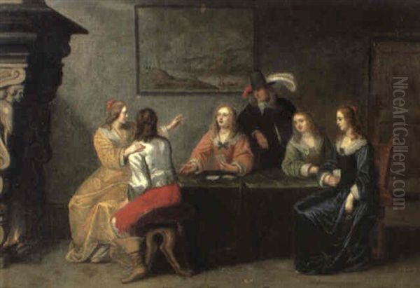 Interior With Elegant Figures Playing Cards - view 1