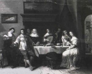 Scene De Banquet Dans Un Interieur Flamand by Christoffel Jacobsz. Van Der Lamen