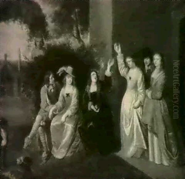 Elegant Figures Gathered In A Garden - view 1