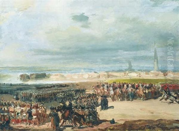 La Garnison Hollandaise Met Bas Les Armes Devant Les Francais Sur Les Glacis De La Citadelle D'anvers, 24 Decembre 1832, Au Fond L'escaut Et La Citadelle D'anvers - view 1