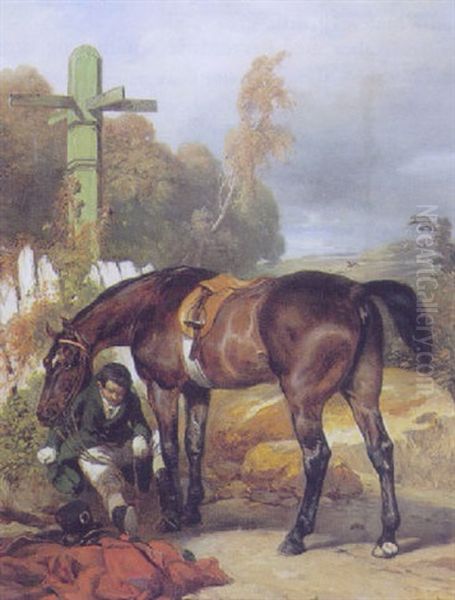En Rytter, Der Holder Hvil Ved Et Vejkryds - view 1