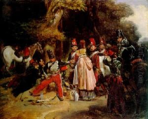 Halte De Hussards Au Camp De Luneville by Eugene Louis Lami
