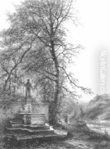 Landschap Met Fontein Bij Berkebosje