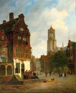 Daily Activities In Utrecht With The Domtower Beyond by Carel Jacobus Behr