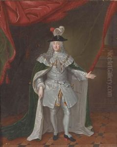 Portrait Of A Nobleman, Full-length In An Interior by Johann Philipp Behr
