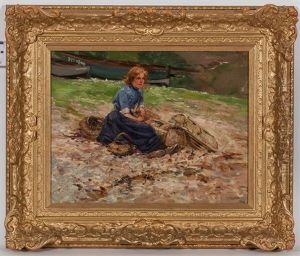 Girl Sitting By A Sea Shore