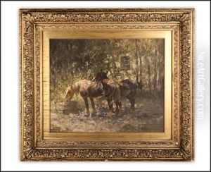 Two Horses In Woodlands by William Bradley Lamond