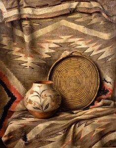 Still Life With Tray And Navajo Blanket by Frederick John Behre
